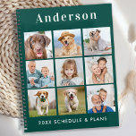 Moderne persoonlijke foto 9 Collage Emerald Green Planner<br><div class="desc">Aangepaste fotocollage agenda planner. Onze leuke fotoplanner heeft 9 foto's om te personaliseren en te benoemen. Design is op de voor- en achterkant. Pas aan met familiefoto's, favoriete kinder afbeeldingen, dierenfoto's en al je hondenfoto's! COPYRIGHT © 2020 Judy Burrows, Black Dog Art - Alle rechten voorbehouden. Modern gepersonaliseerd 9 Fotocollage...</div>