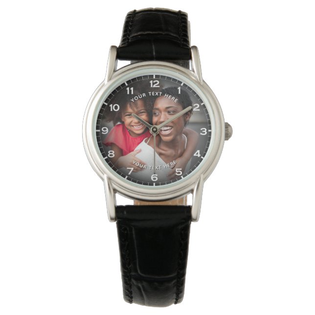Moderne Persoonlijke Foto & Aangepaste Tekst Dames Horloge (Voorkant)