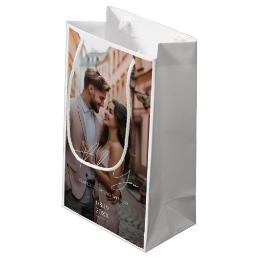 Moderne persoonlijke fotobruiloft klein cadeauzakje (Achterkant Gekanteld)