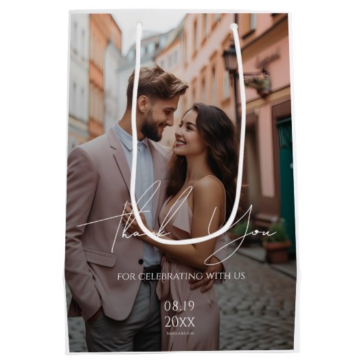 Moderne persoonlijke fotobruiloft medium cadeauzakje (Achterkant)