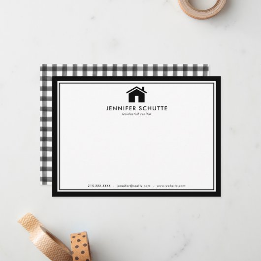 Moderne, persoonlijke, gepersonaliseerde, zwarte e notitiekaartje (Voorkant / Achterkant in situ)