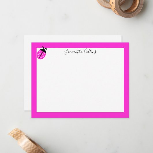 Moderne persoonlijke handgeschreven roze lade notitiekaartje (Voorkant / Achterkant in situ)