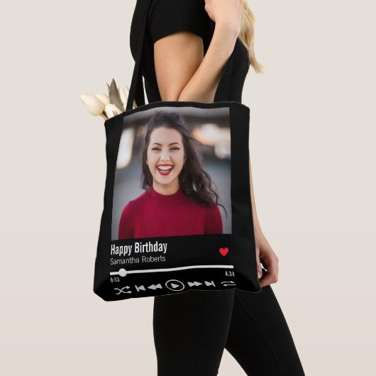 Moderne persoonlijke Happy Birthday-foto Tote Bag (Dichtbij)