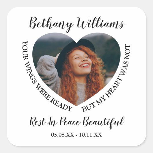 Moderne persoonlijke hartfoto Memoria Vierkante Sticker (Voorkant)
