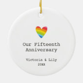 Moderne persoonlijke homoseksuele 15e Jubileum Keramisch Ornament (Achterkant)