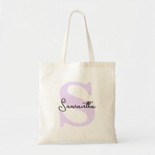 Moderne Persoonlijke Lavendel Initiële Trouwdag Tote Bag