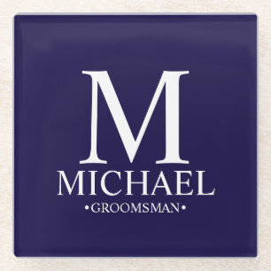 Moderne Persoonlijke Monogram en Naam Bruidsjonker Glazen Onderzetter