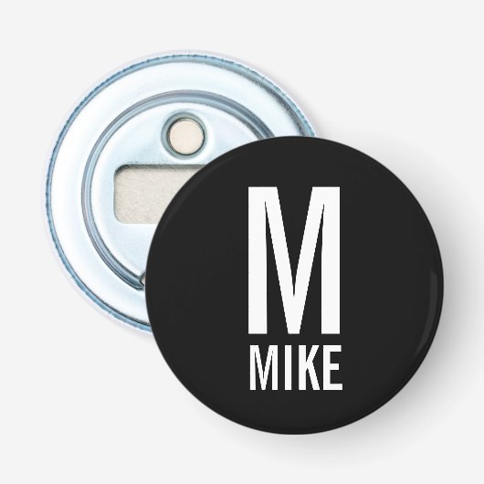 Moderne persoonlijke monogram en naam button flesopener (Voorkant)