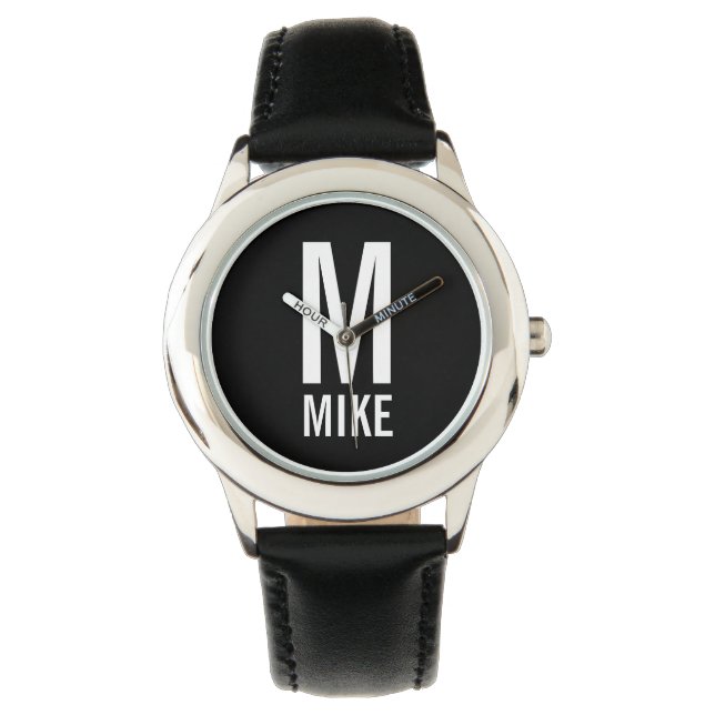 Moderne persoonlijke monogram en naam horloge (Voorkant)