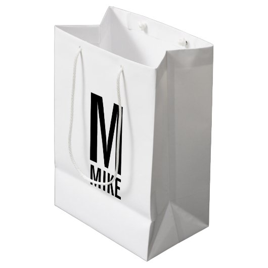 Moderne persoonlijke monogram en naam medium cadeauzakje (Voorkant Gekanteld)