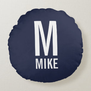 Moderne persoonlijke monogram en naam rond kussen