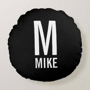 Moderne persoonlijke monogram en naam rond kussen