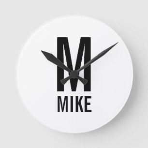 Moderne persoonlijke monogram en naam ronde klok