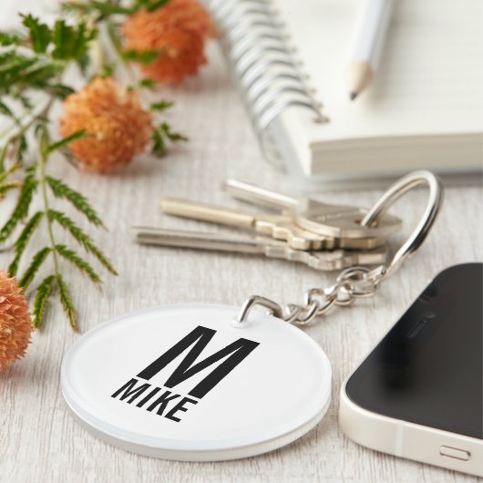 Moderne persoonlijke monogram en naam sleutelhanger (Voorkant Rechts)