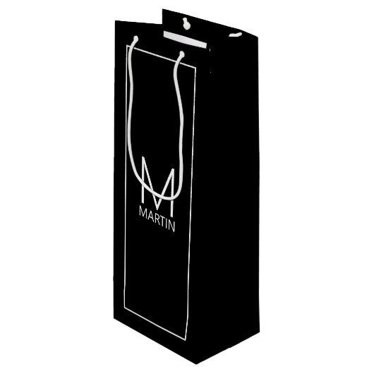 Moderne persoonlijke monogram en naam wijn cadeautas (Voorkant Gekanteld)