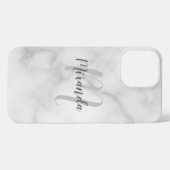 Moderne persoonlijke monogram en naam witte marmer iPhone hoesje (Achterkant horizontaal)