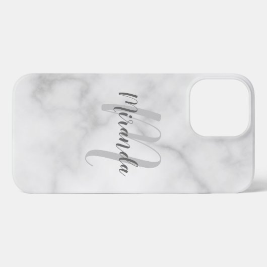 Moderne persoonlijke monogram en naam witte marmer iPhone hoesje (Achterkant horizontaal)