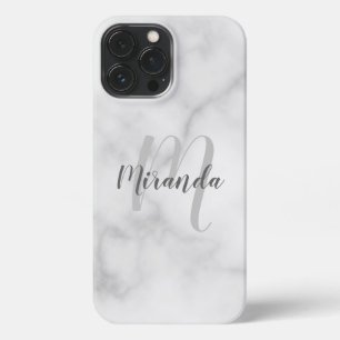 Moderne persoonlijke monogram en naam witte marmer iPhone 13 pro max hoesje