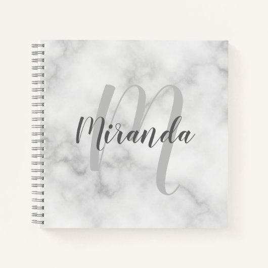 Moderne persoonlijke monogram en naam witte marmer notitieboek (Voorkant)