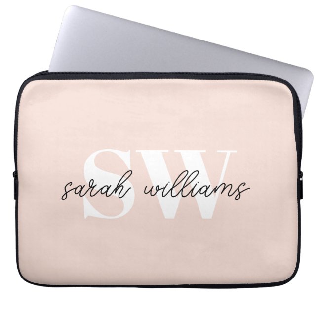 Moderne persoonlijke monogram naam Roze Laptop Sleeve (Voorkant)