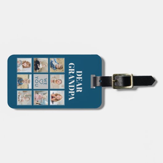 Moderne persoonlijke opa We houden van je 8-foto's Bagagelabel (Voorkant horizontaal)