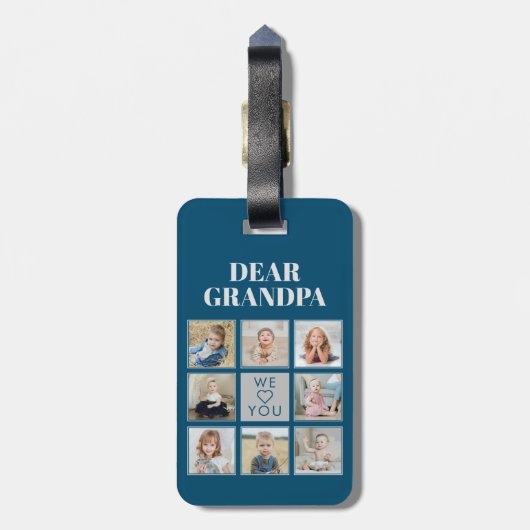 Moderne persoonlijke opa We houden van je 8-foto's Bagagelabel (Achterkant verticaal)