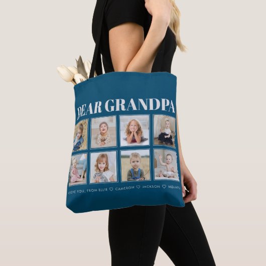 Moderne persoonlijke opa We houden van je 8-foto's Tote Bag (Dichtbij)