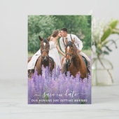 Moderne persoonlijke paardenfoto's met speciale pa save the date (Staand voorkant)