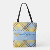 Moderne persoonlijke scriptnaam Tartan bridesmaid Tote Bag (Achterkant)