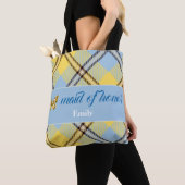 Moderne persoonlijke scriptnaam Tartan bridesmaid Tote Bag (Dichtbij)