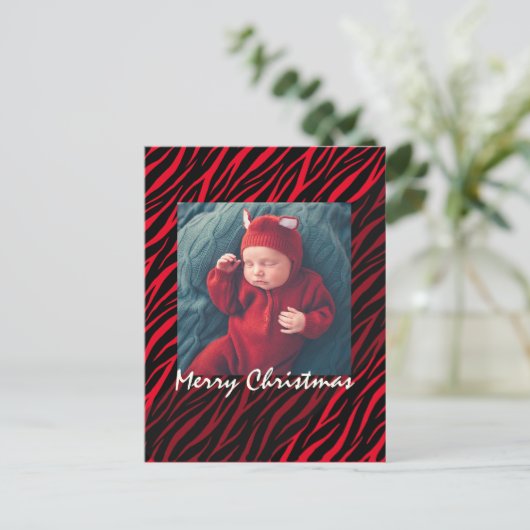 Moderne persoonlijke Zebra kerst met fotorood Briefkaart (Staand voorkant)