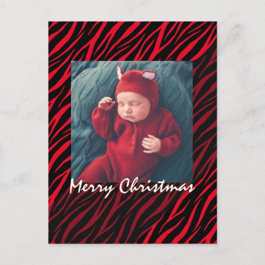 Moderne persoonlijke Zebra kerst met fotorood Briefkaart (Voorkant)