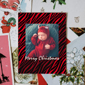 Moderne persoonlijke Zebra kerst met fotorood Briefkaart