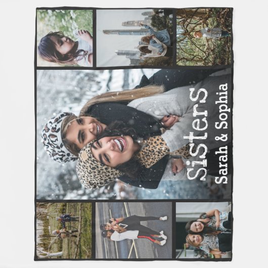Moderne persoonlijke zussen 7 Foto-collage Fleece Deken (Voorkant)