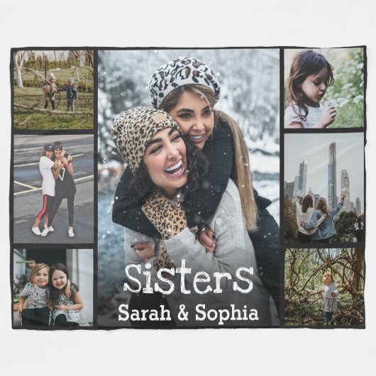 Moderne persoonlijke zussen 7 Foto-collage Fleece Deken (Voorkant (Horizontaal))