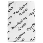 Moderne persoonlijke zwarte en witte kerst medium cadeauzakje (Achterkant)