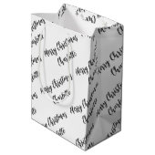 Moderne persoonlijke zwarte en witte kerst medium cadeauzakje (Achterkant Gekanteld)
