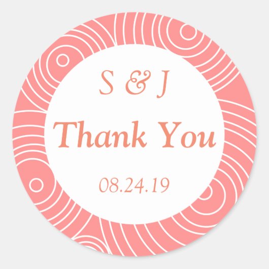 Moderne Perzik Bedankt Ronde Sticker (Voorkant)