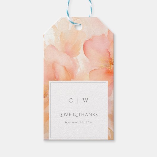 Moderne perzik bloem bruiloft dank u cadeaulabel (Voorkant)