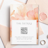 Moderne Perzik Bloem Bruiloft Details QR Code Informatiekaartje