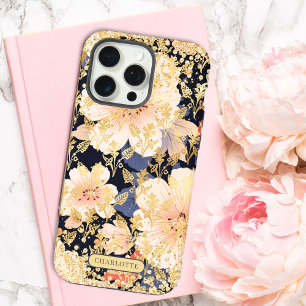 Moderne perzik bloem glitters chic gepersonaliseer iPhone 15 pro max case