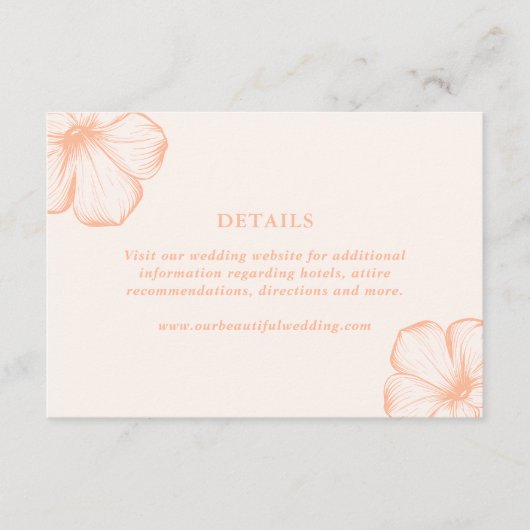 Moderne Perzik Bloemen Elegante Bruiloft Informatiekaartje (Voorkant)