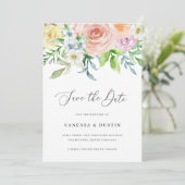 Moderne Perzik Bloemen Niet Foto Elegante Bruiloft Save The Date (Staand voorkant)