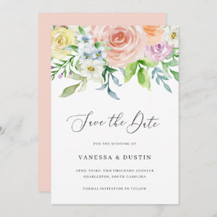 Moderne Perzik Bloemen Niet Foto Elegante Bruiloft Save The Date