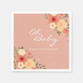 Moderne Perzik Bloemen Oh Baby shower servetten (Voorkant)