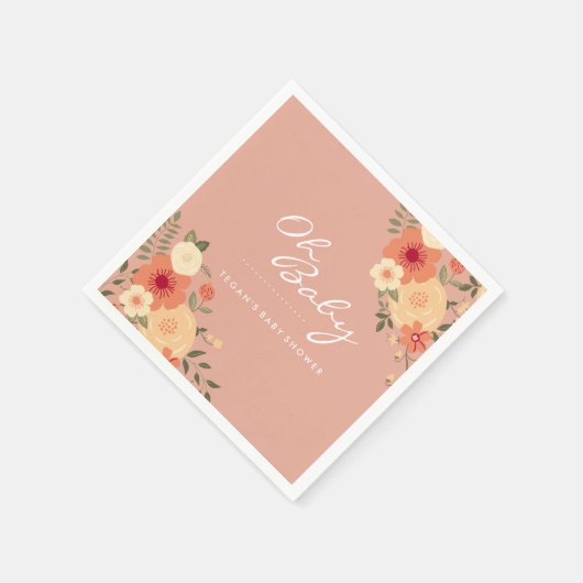 Moderne Perzik Bloemen Oh Baby shower servetten (Hoek)