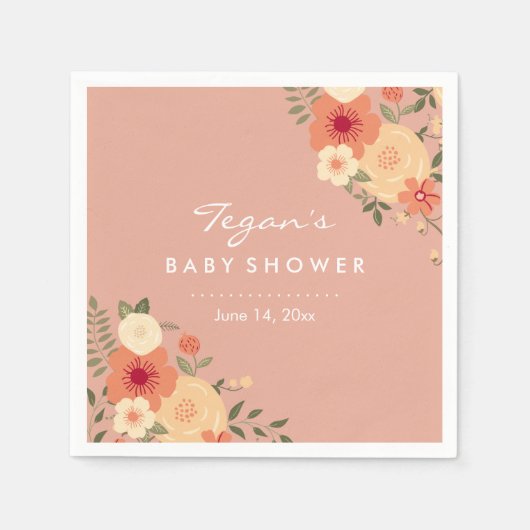 Moderne perzik bloemige babyshower servetten (Voorkant)