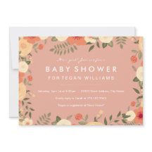 Moderne perzik bloemige babyshower uitnodiging