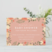 Moderne perzik bloemige babyshower uitnodiging (Staand voorkant)
