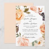 Moderne Perzik Blush Botanische Bloemige Bruiloft Kaart (Voorkant / Achterkant)